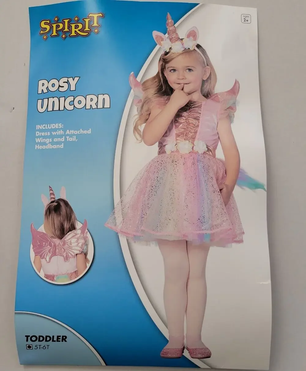 Toddler Winged Unicorn Costume Rosy Unicorn Glitter Dress up 6T Rainbow Tail